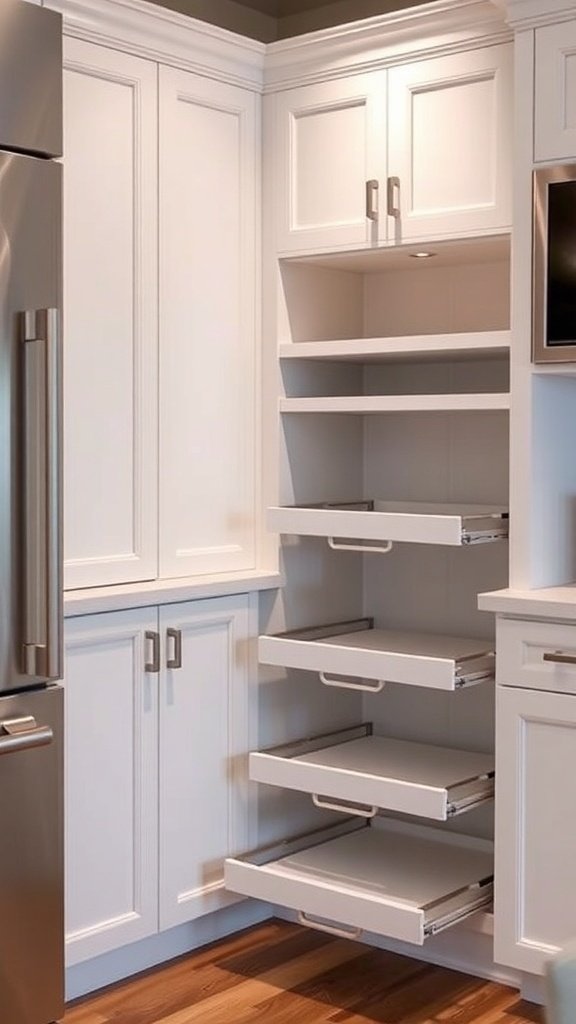 Modern kitchen corner cabinet with pull-out shelves