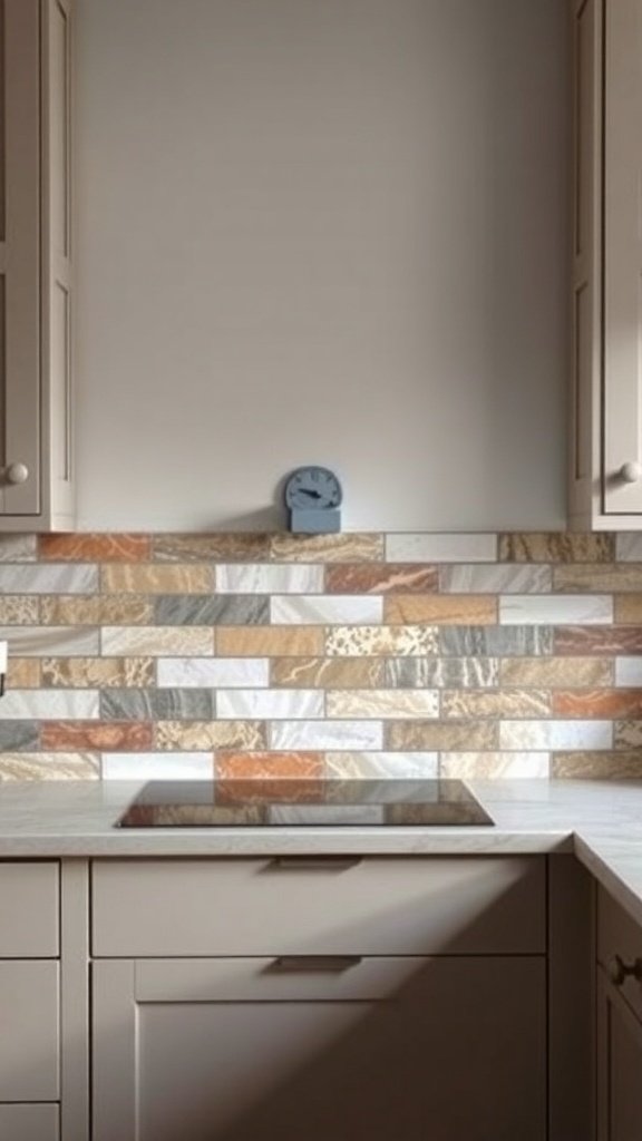 Artisan crafted stone backsplash in a kitchen with warm tones and textures