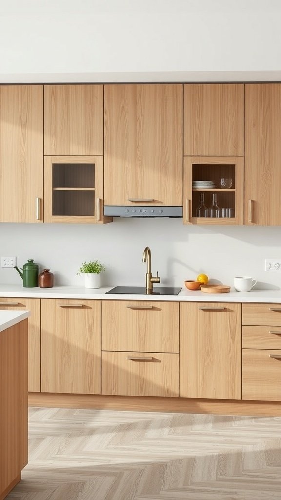 Modern kitchen with modular wooden cabinets and stylish fixtures