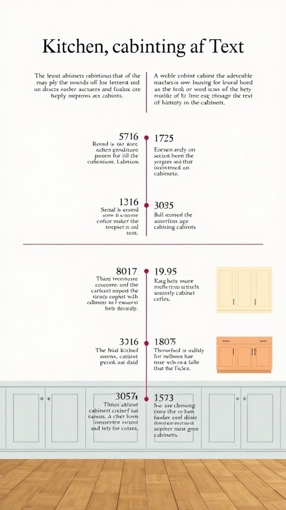 A timeline of kitchen cabinet design evolution with key dates and styles.