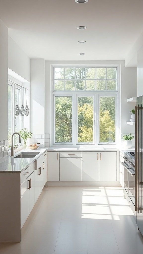Bright kitchen with large windows allowing natural light to fill the space.
