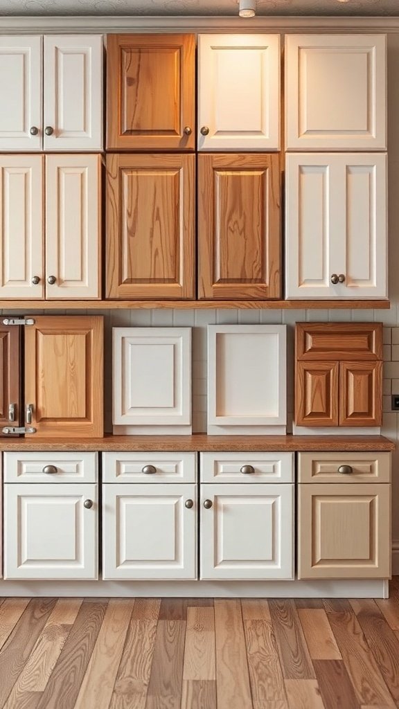 A variety of kitchen cabinet doors in different styles and colors.