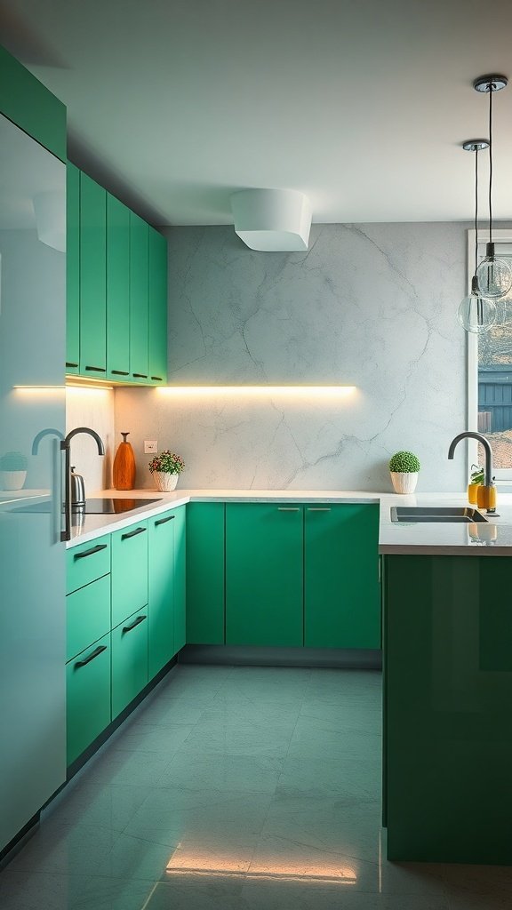 Modern kitchen with green cabinets and sleek design