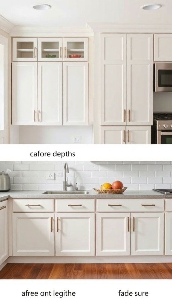 Image showing kitchen cabinets with different depths, highlighting design and storage options.