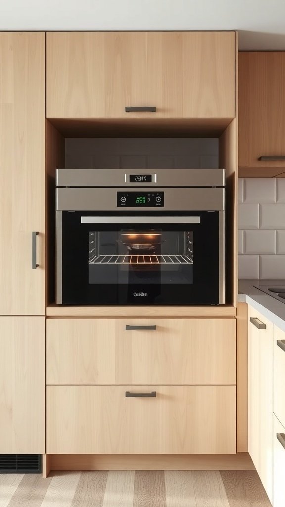 A compact built-in oven in a modern kitchen setting