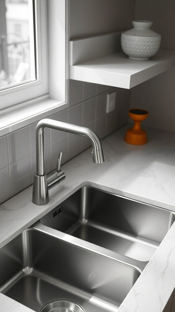 Modern kitchen sink with a stylish faucet and double basin design