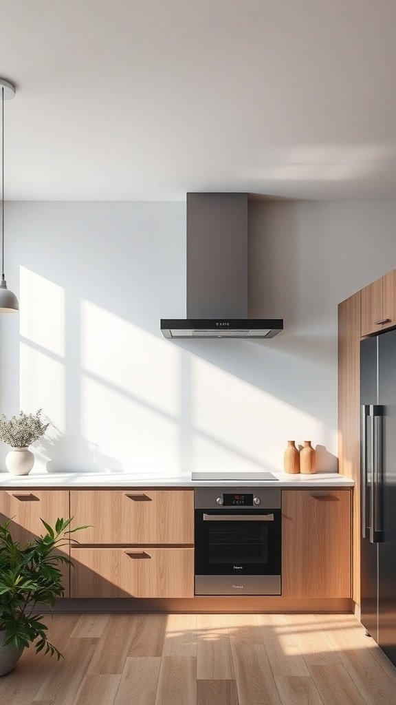 Modern kitchen with wooden cabinets and a sleek range hood