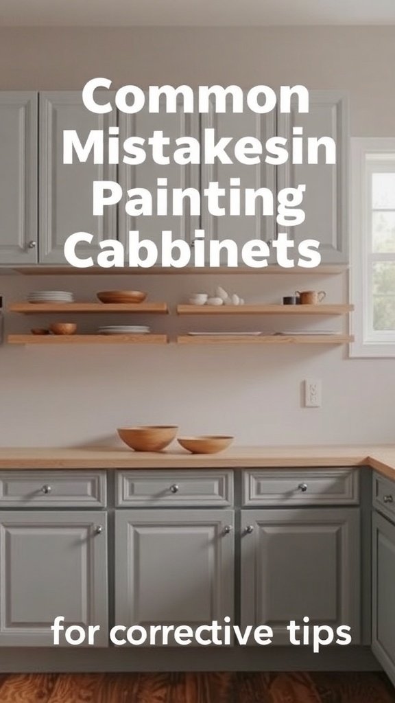 A modern kitchen with gray painted cabinets and wooden countertops, highlighting common mistakes in painting cabinets.