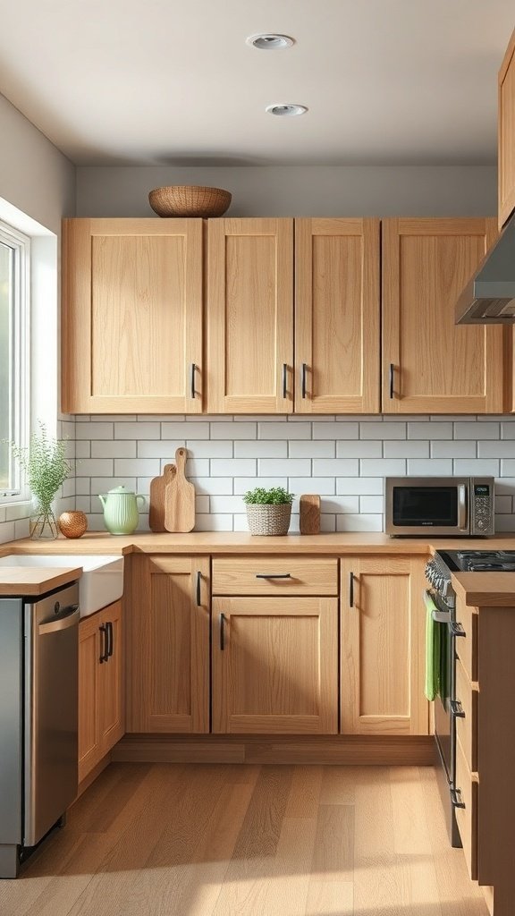 A kitchen featuring white oak cabinets, a farmhouse sink, and modern appliances.
