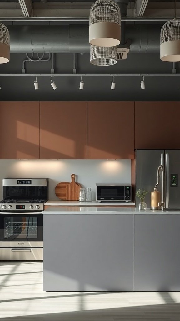 Modern open kitchen with stainless steel appliances and a sleek design.