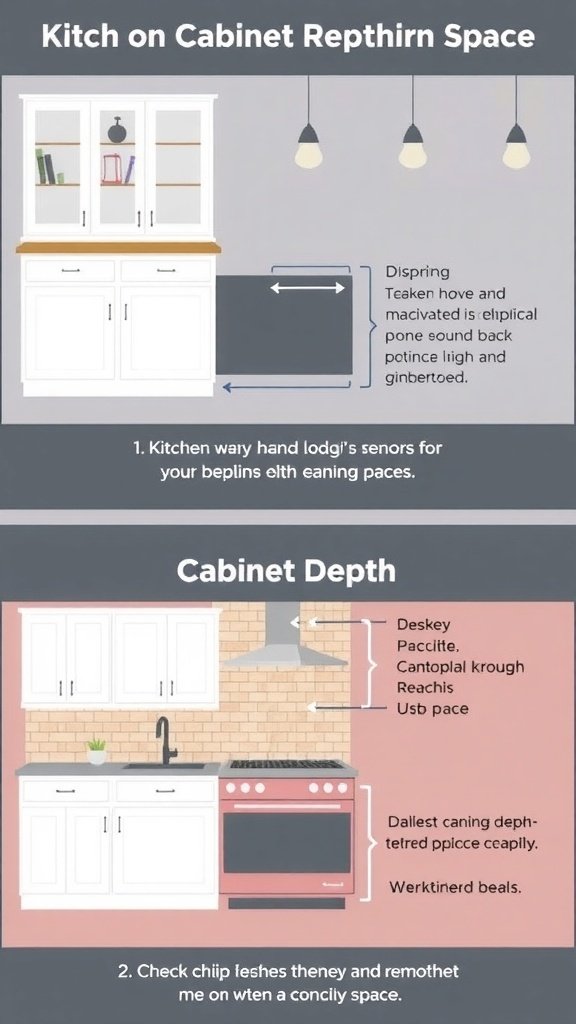 Illustration of kitchen cabinets showing different depths and designs.