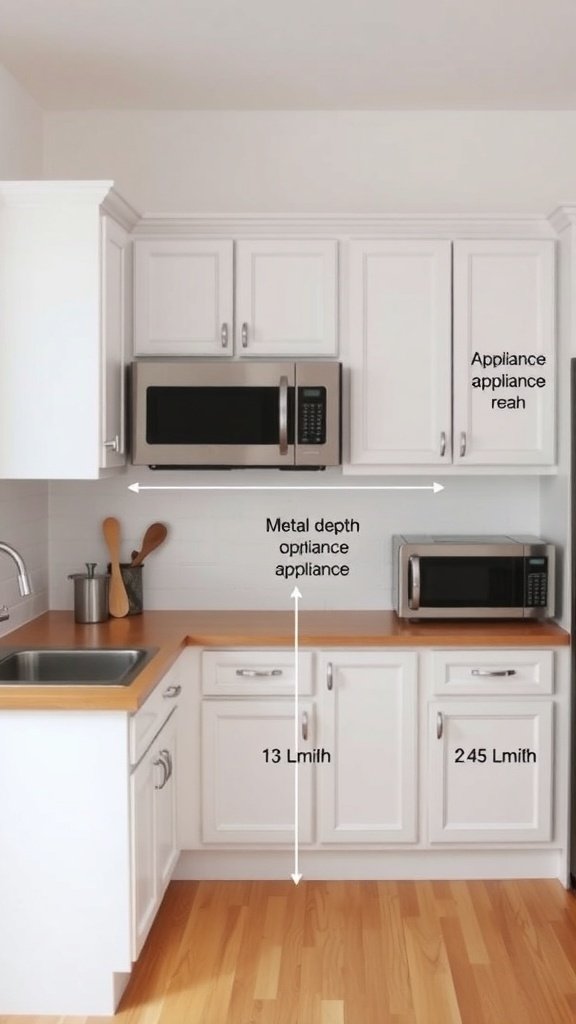 Image showing kitchen cabinets with measurements for appliance depth.
