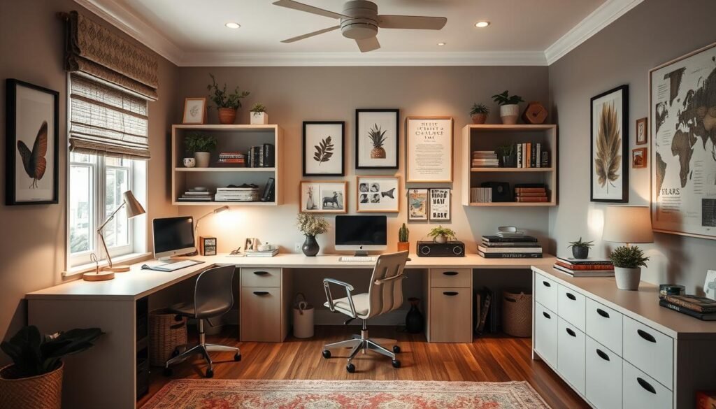 A beautifully designed study room combining all the elements discussed throughout the article showing comprehensive study room decor