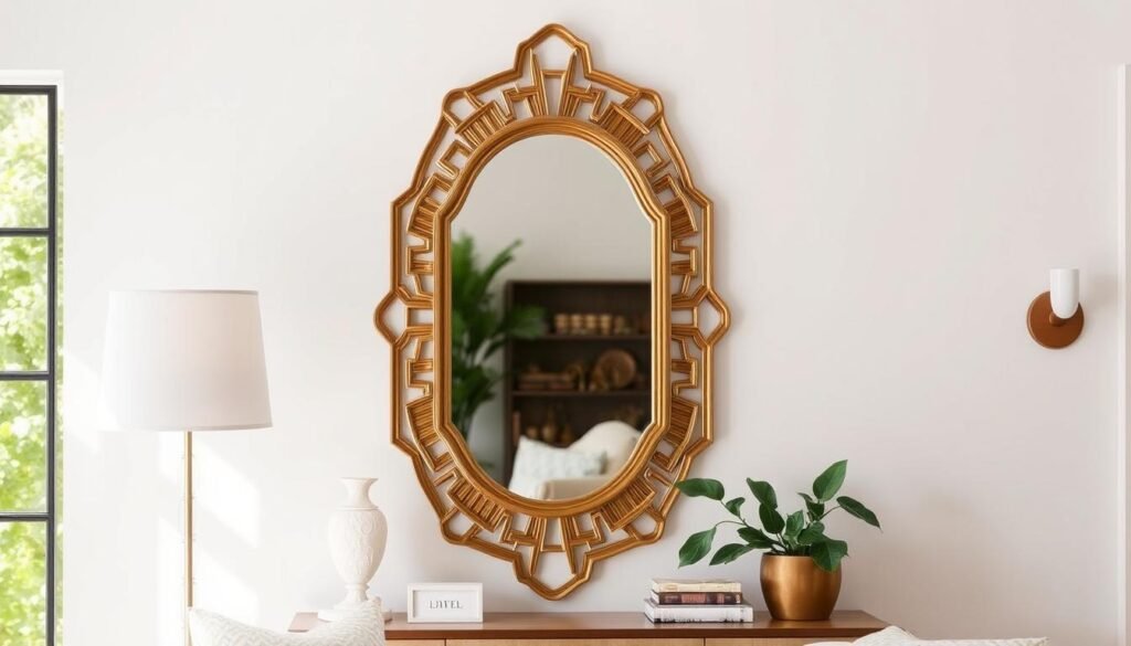 A beautifully styled room with a statement wall mirror that perfectly reflects the homeowner's personal style A beautifully styled room with a statement wall mirror that perfectly reflects the homeowner's personal style
