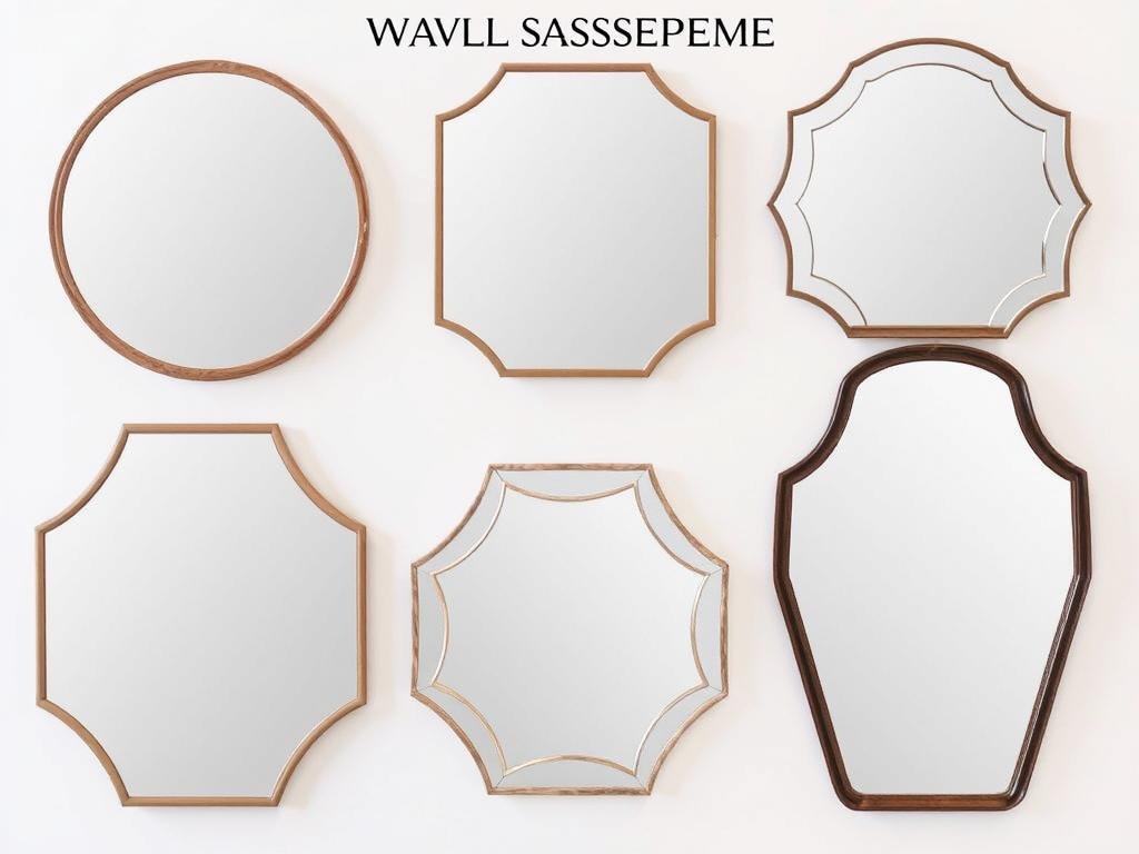 A collection of different shaped wall mirrors including round, rectangular, and uniquely shaped options A collection of different shaped wall mirrors including round, rectangular, and uniquely shaped options