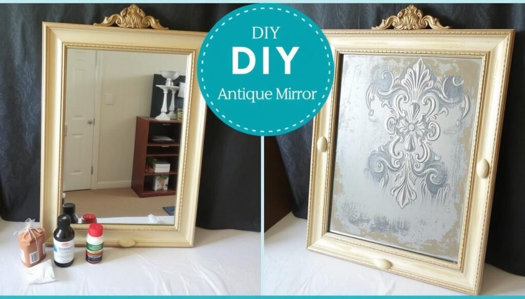 A step-by-step process of creating an antiqued mirror effect on a modern mirror A step-by-step process of creating an antiqued mirror effect on a modern mirror
