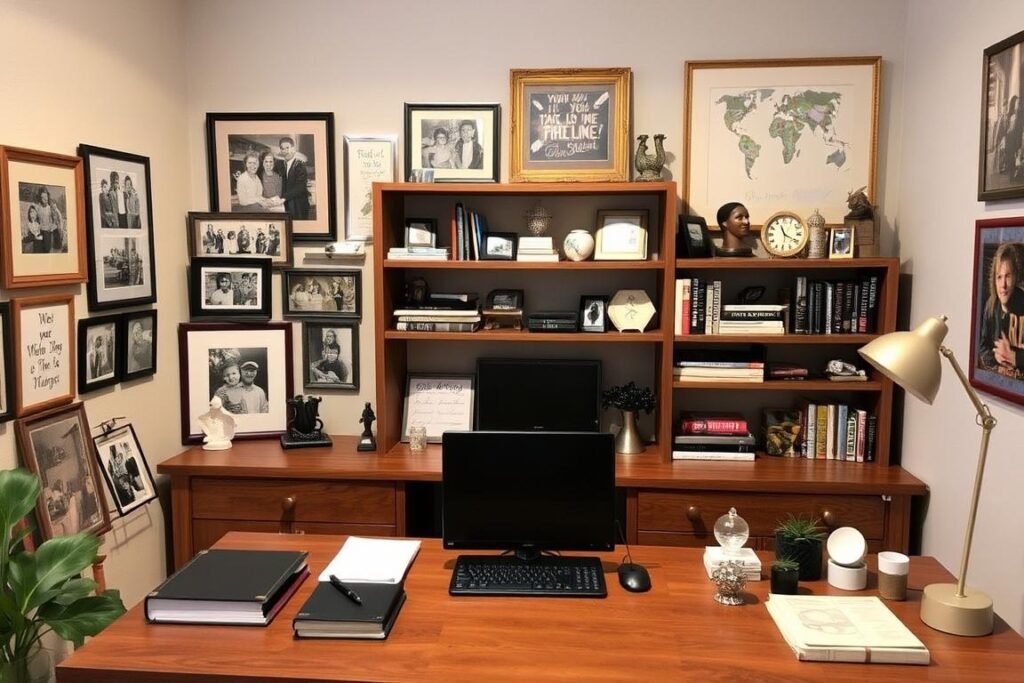 A study room with personal touches, mementos, and customized elements showing personalized study room decor