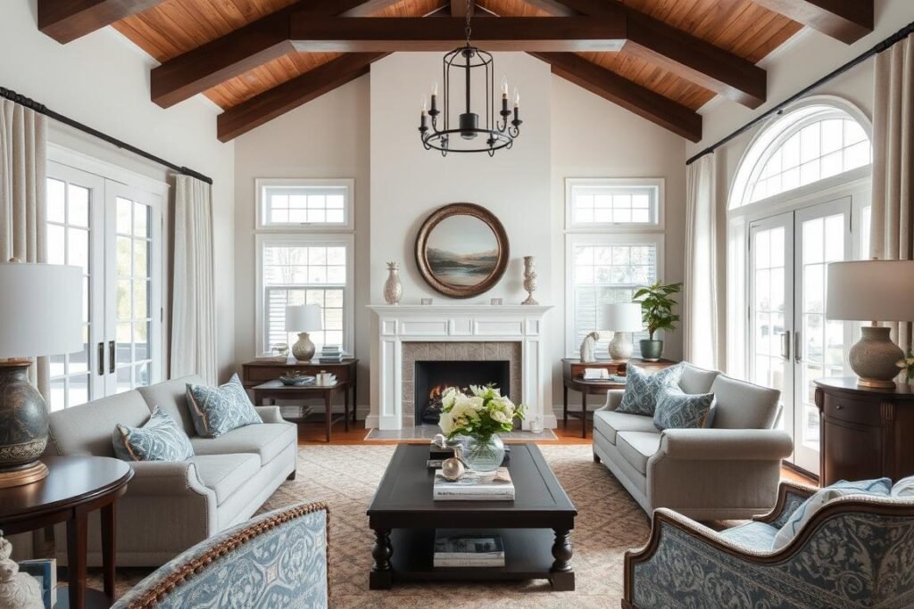 A transitional style living room blending traditional and contemporary elements A transitional style living room blending traditional and contemporary elements