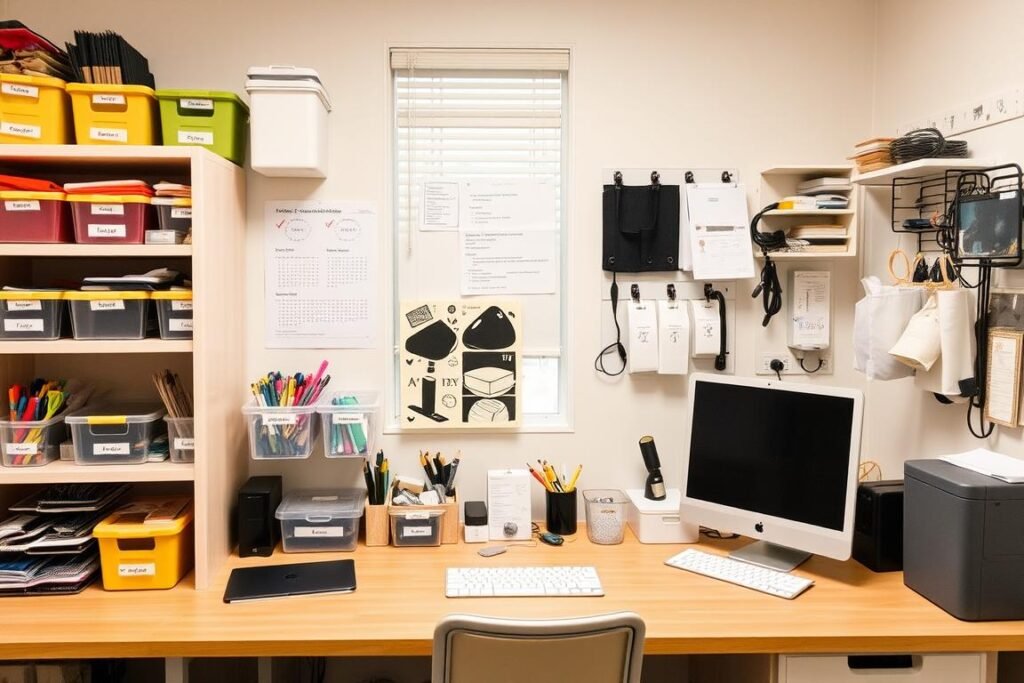 A well-organized study room with clever storage solutions and organization systems for effective study room decor