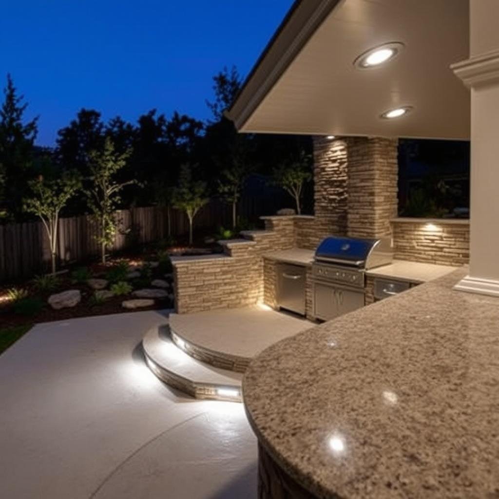 Accent lighting highlighting stone veneer and landscaping