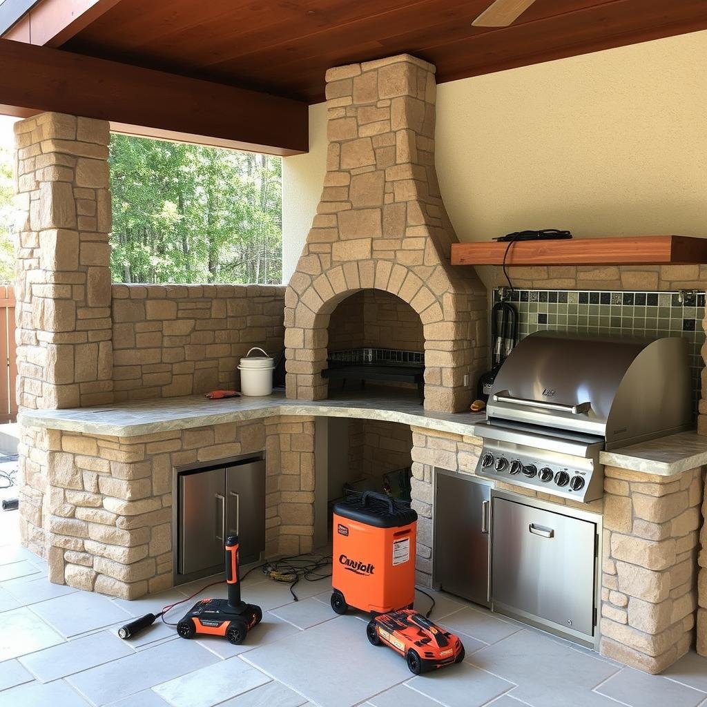 Advanced DIY outdoor kitchen with masonry and custom features