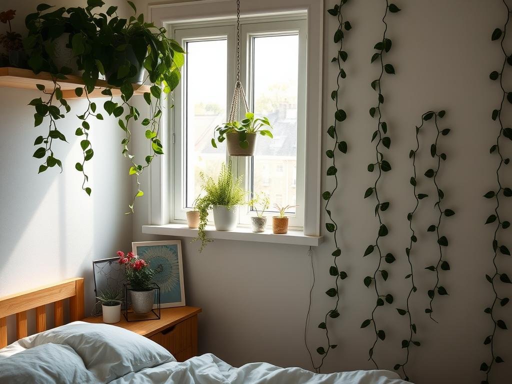 Aesthetic room with various plants, hanging vines, and natural elements showing aesthetic room decor ideas Aesthetic room with various plants, hanging vines, and natural elements showing aesthetic room decor ideas
