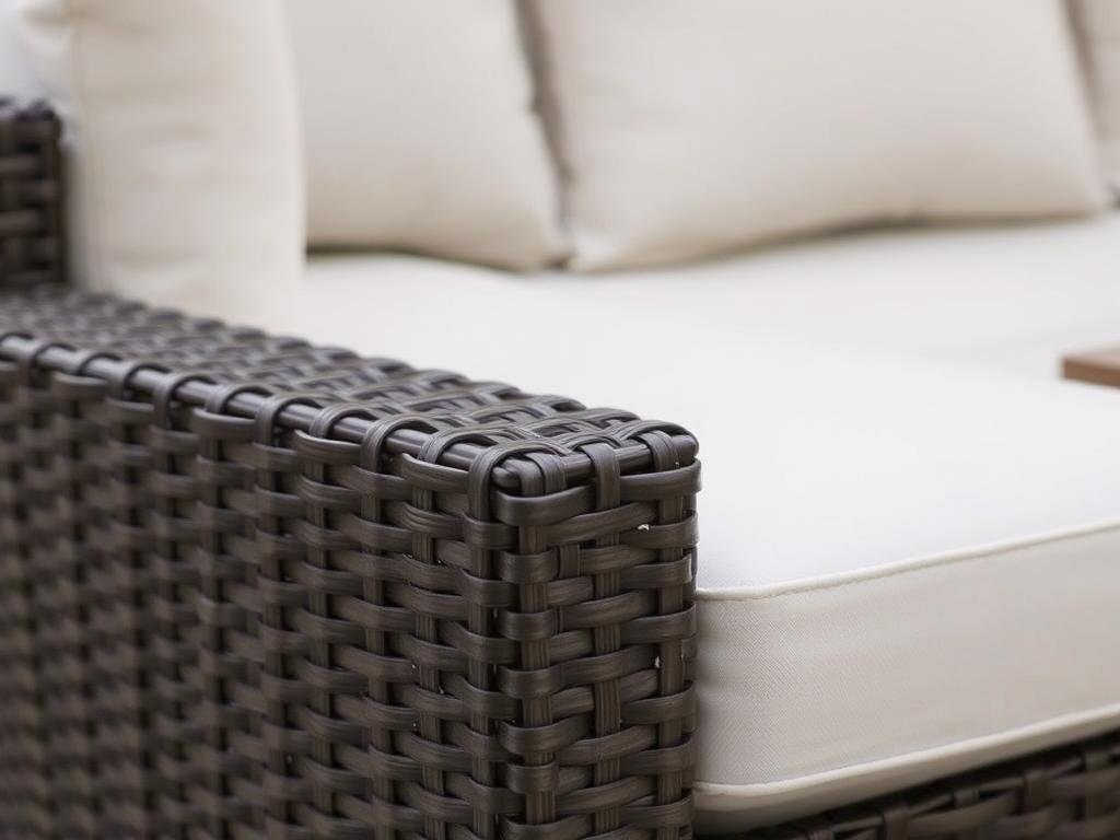 All-weather wicker furniture with detailed weaving pattern