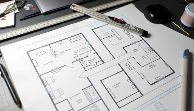 Architectural drawing of basement remodel plans with measurements and layout options
