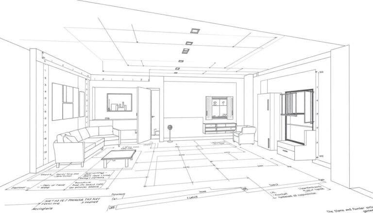 Architectural drawing of garage conversion plans with measurements and layout options
