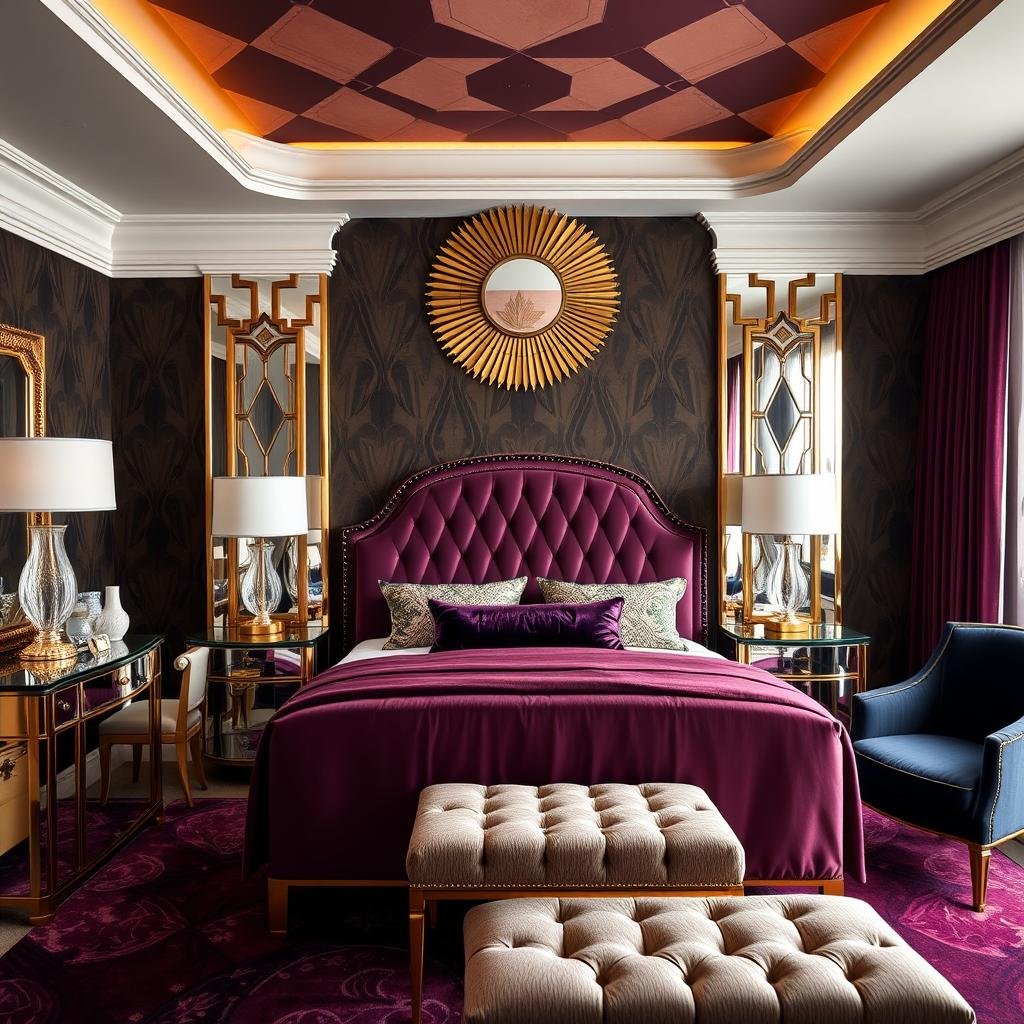 Art deco bedroom with geometric patterns and luxurious room decor bedroom elements Art deco bedroom with geometric patterns and luxurious room decor bedroom elements