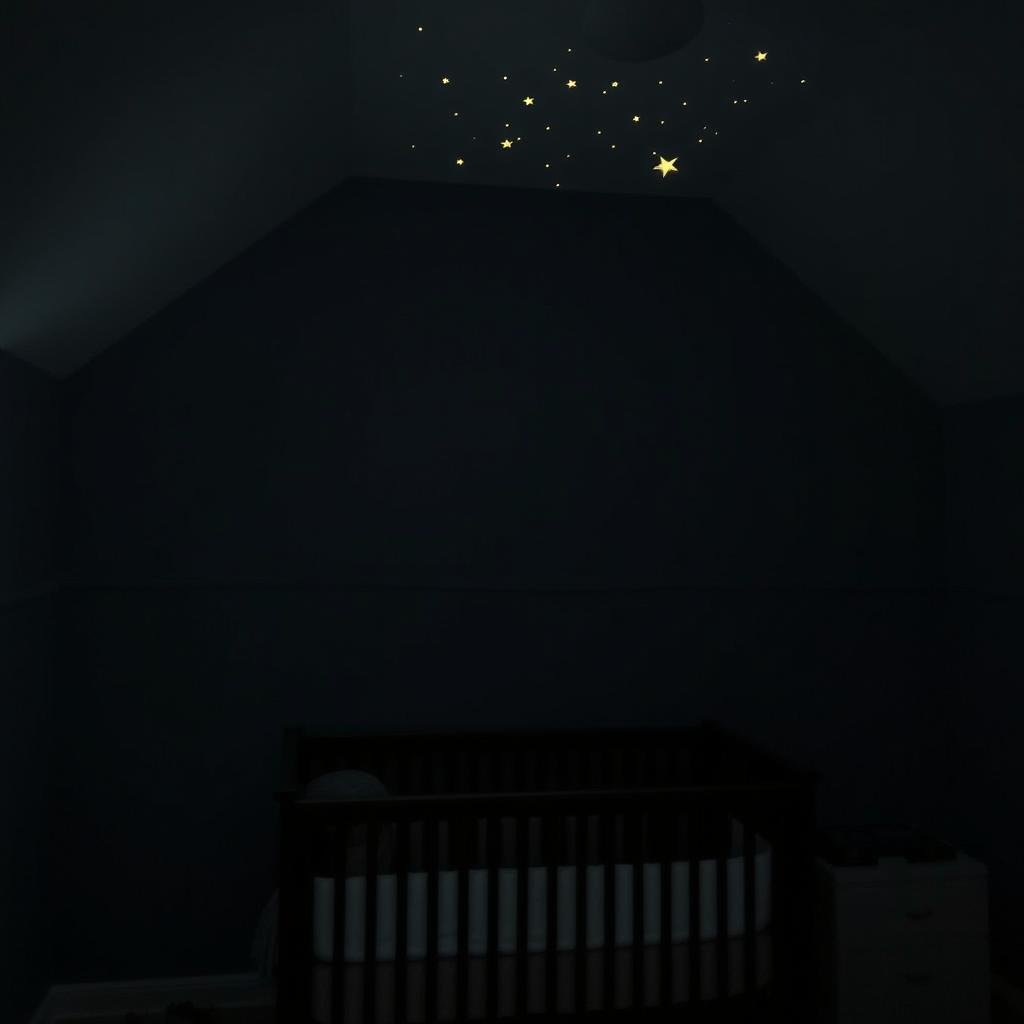 Baby room with subtle night light and star projector creating a soothing sleep environment