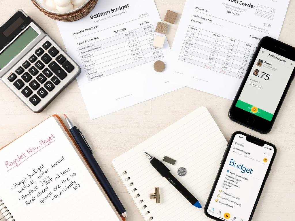 Bathroom remodel budget planning with calculator and cost breakdown sheet Bathroom remodel budget planning with calculator and cost breakdown sheet