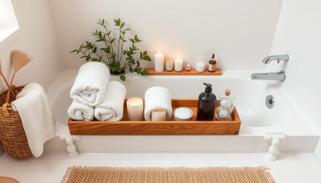 Bathroom with spa-like elements and decorative touches