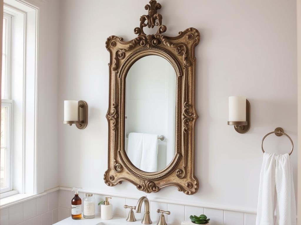 Bathroom with vintage or antique mirror adding character Bathroom with vintage or antique mirror adding character