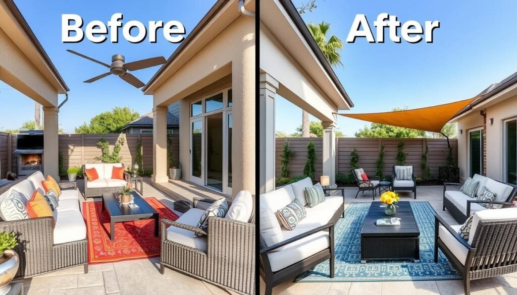 Beautiful transformed outdoor living space with carefully selected furniture and accessories