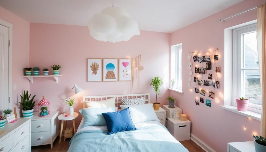 Beautifully decorated room with multiple DIY projects visible Beautifully decorated room with multiple DIY projects visible