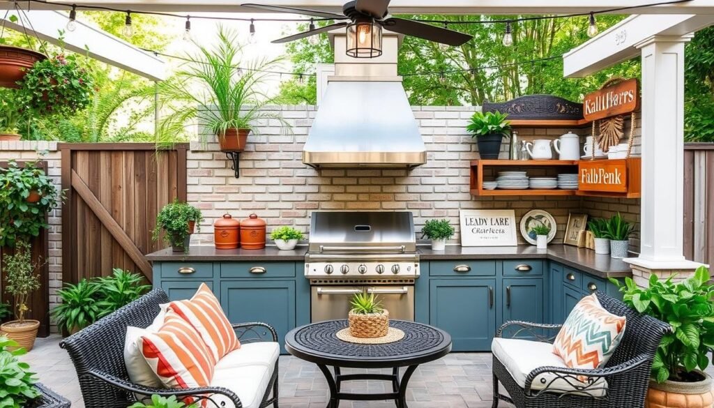 Beautifully styled DIY outdoor kitchen with personal touches