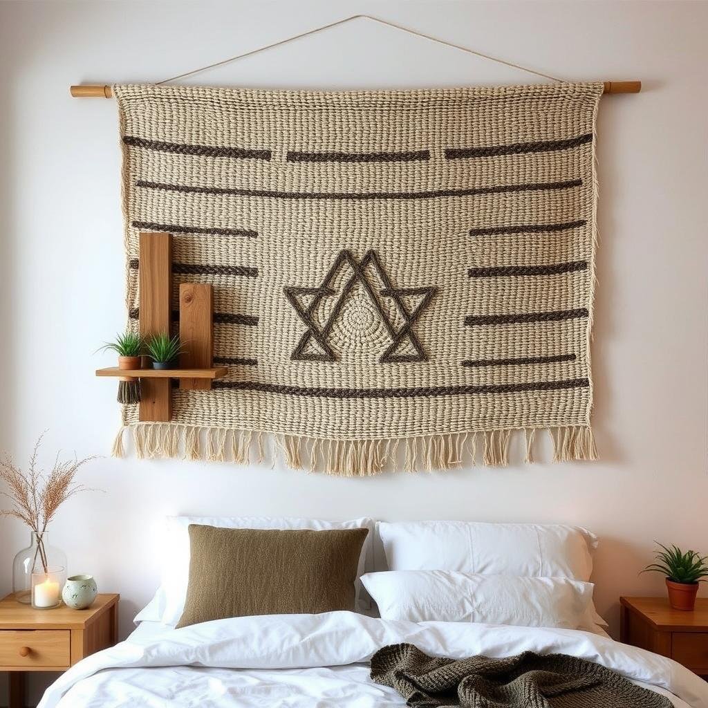 Bedroom wall with woven tapestry adding texture to room decor bedroom design Bedroom wall with woven tapestry adding texture to room decor bedroom design