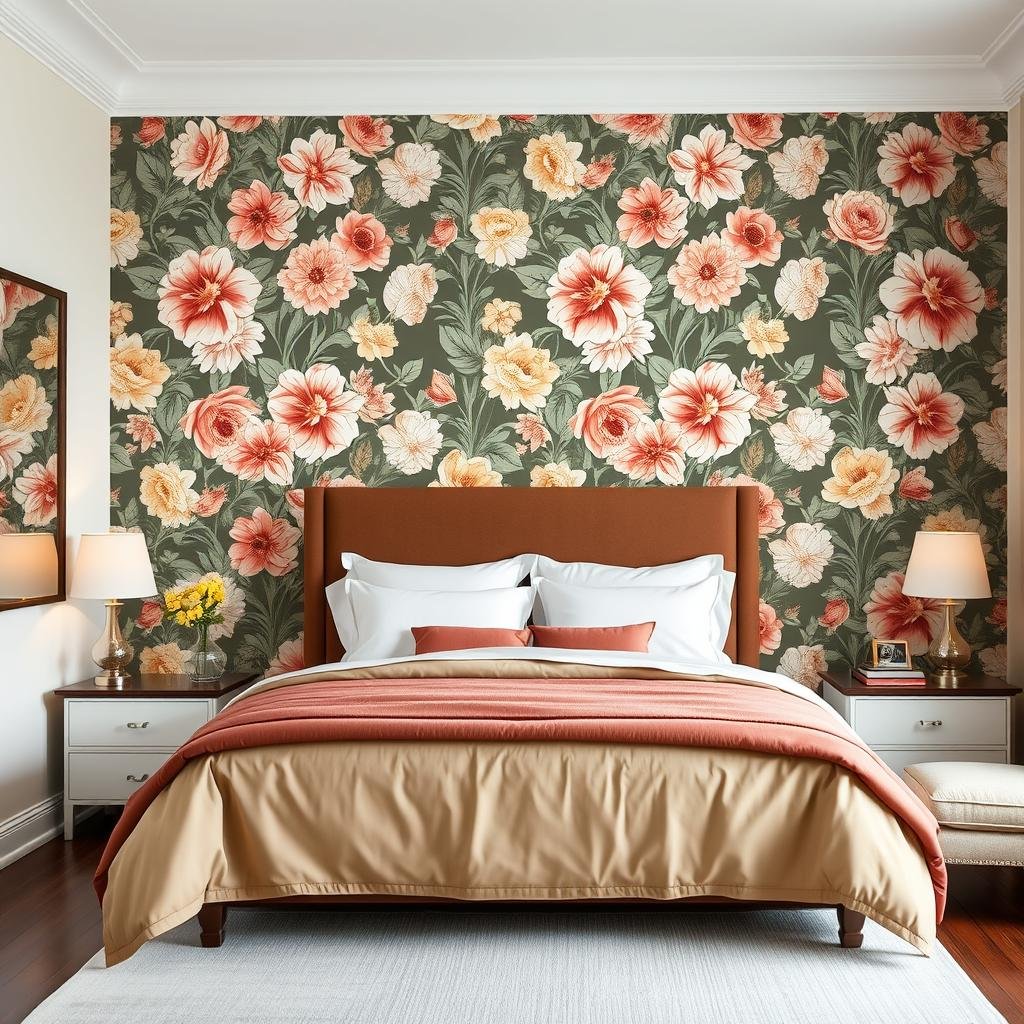 Bedroom with bold floral wallpaper creating a stunning room decor bedroom focal point Bedroom with bold floral wallpaper creating a stunning room decor bedroom focal point