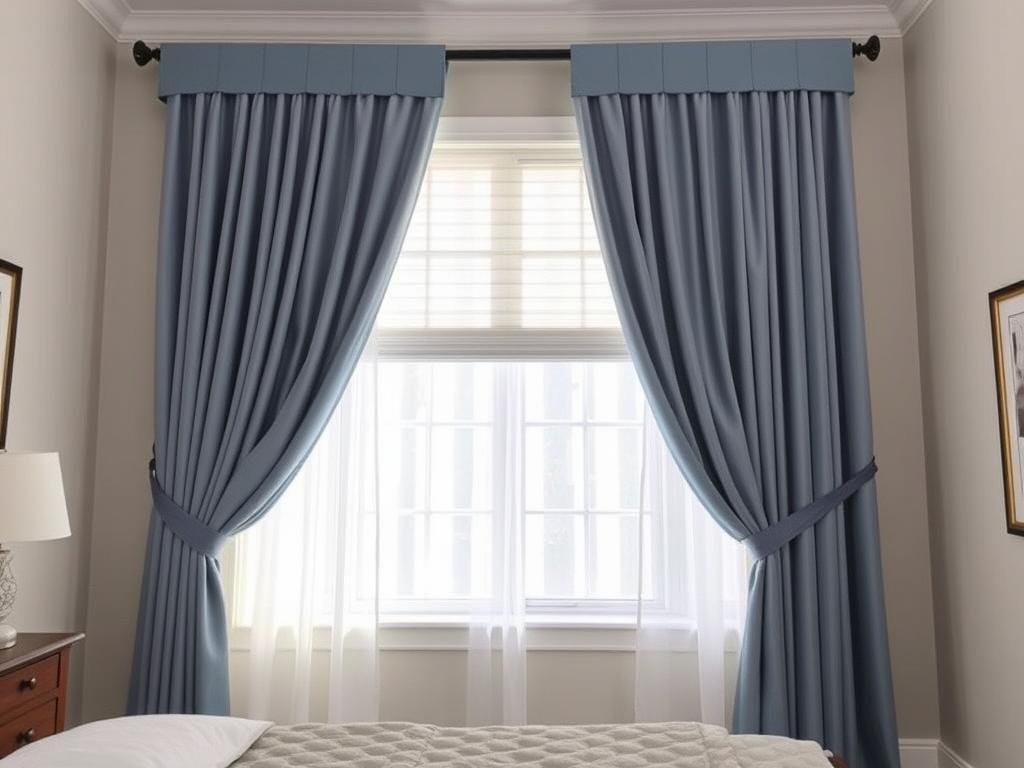 Bedroom with layered window treatments combining functionality and room decor bedroom style Bedroom with layered window treatments combining functionality and room decor bedroom style