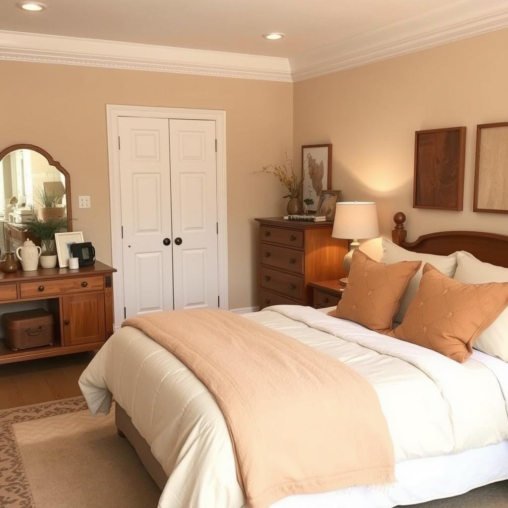Bedroom with warm neutral color palette Bedroom with warm neutral color palette