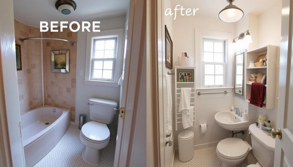 Before and after of a stunning small bathroom remodel transformation Before and after of a stunning small bathroom remodel transformation