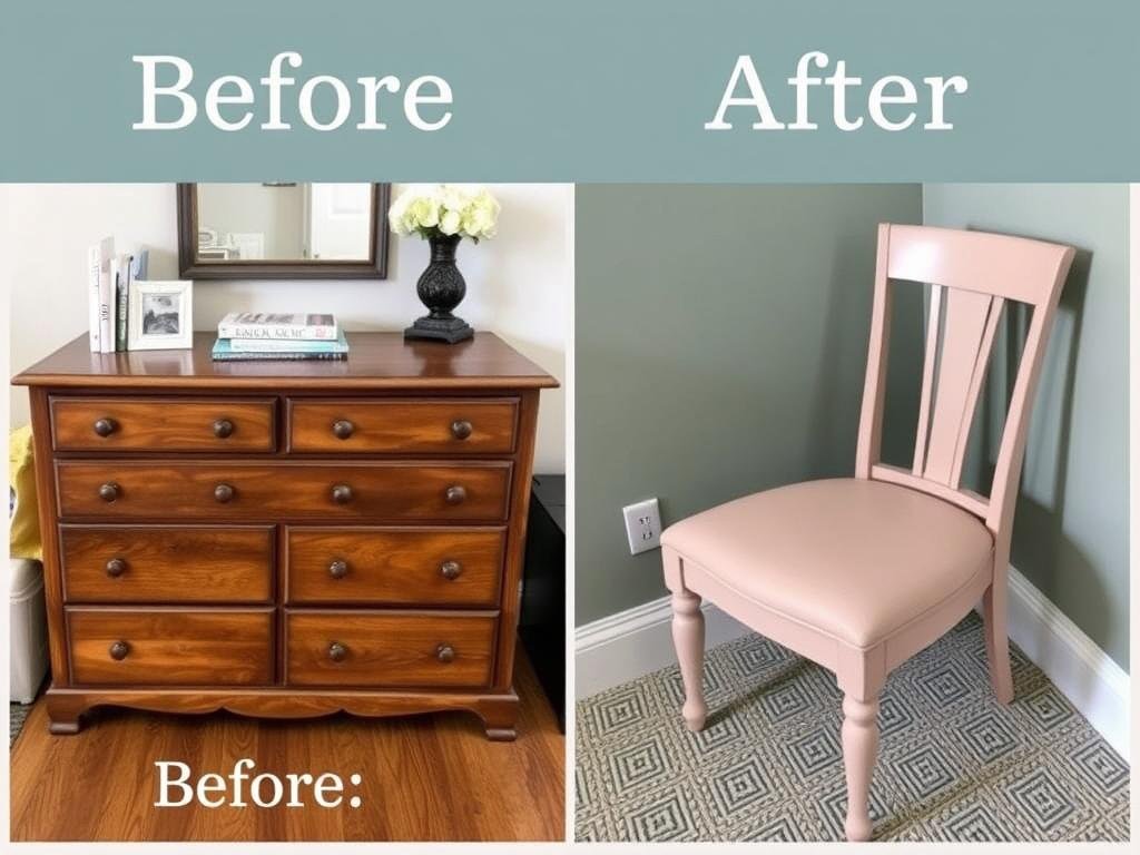 Before and after of furniture transformed with paint