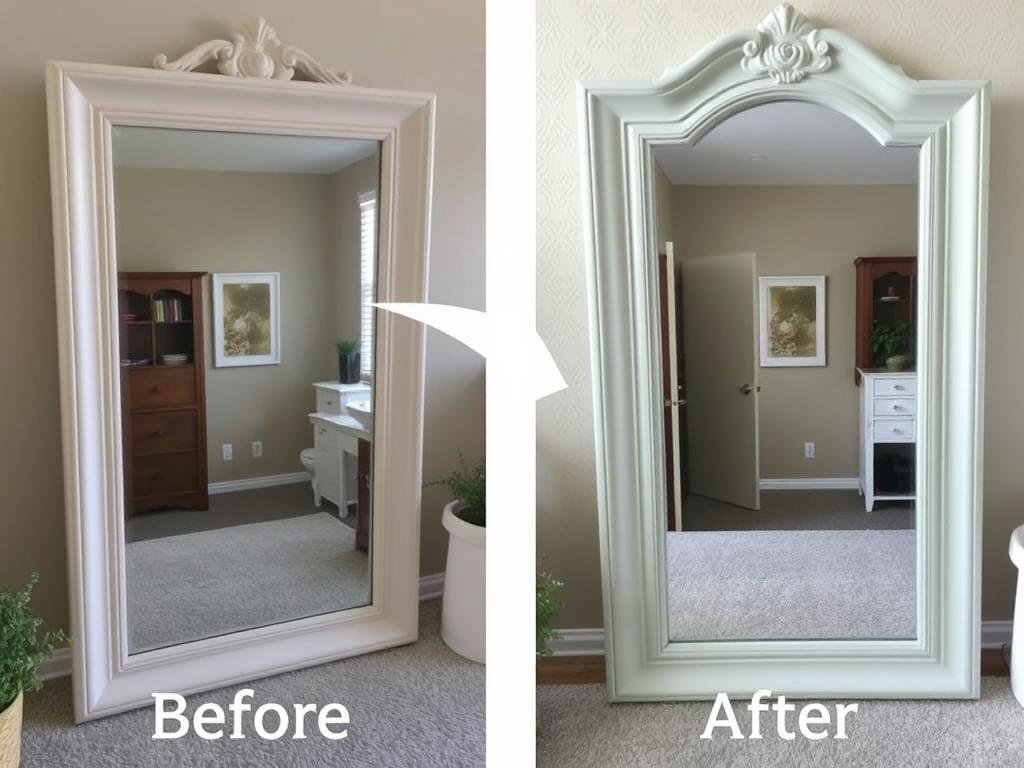 Before and after of painted mirror frame DIY project Before and after of painted mirror frame DIY project