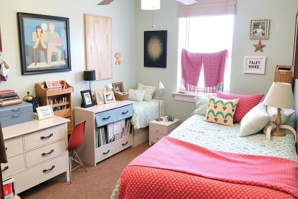 Budget-friendly dorm room with thrifted and DIY elements Budget-friendly dorm room with thrifted and DIY elements