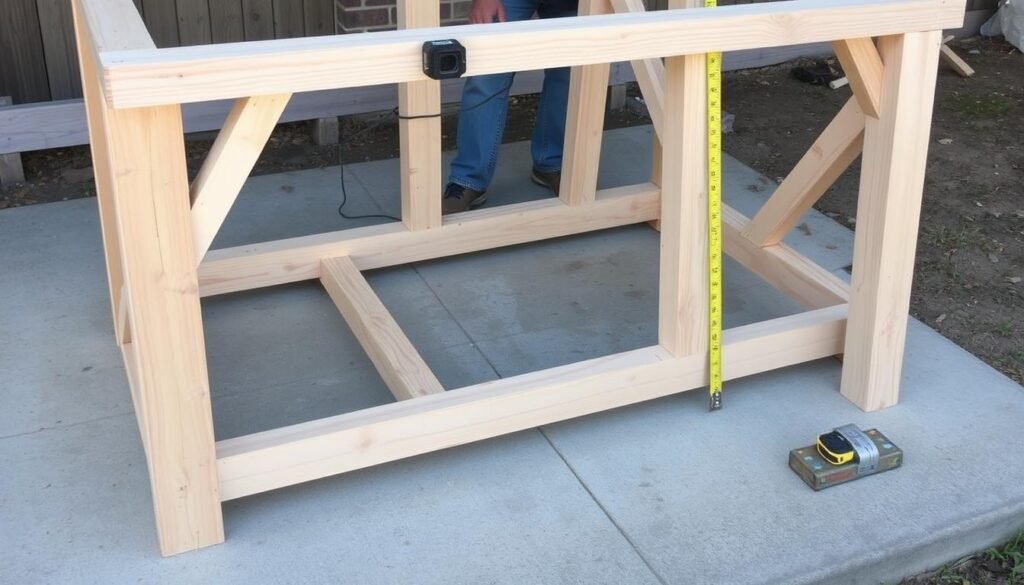 Building the wooden frame for an outdoor kitchen