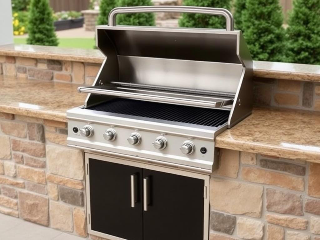 Built-in gas grill in outdoor kitchen