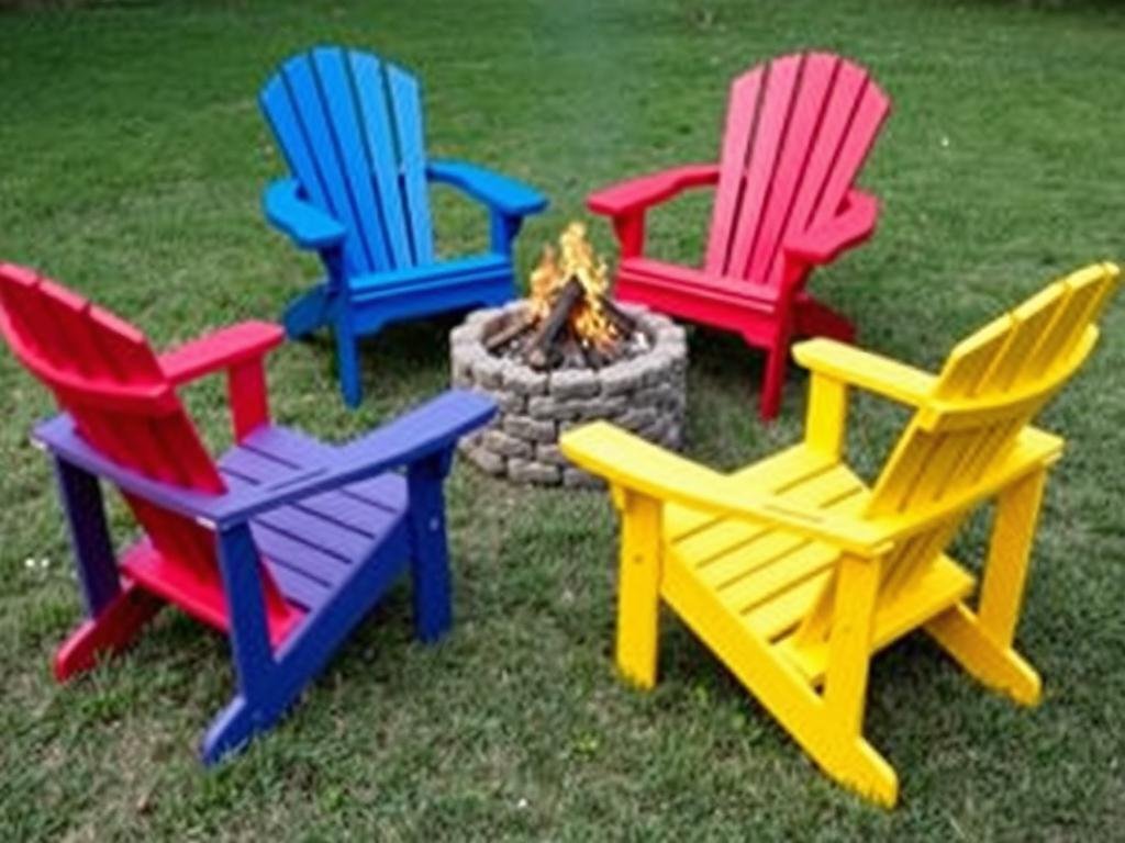 Classic Adirondack chairs with their distinctive slanted design