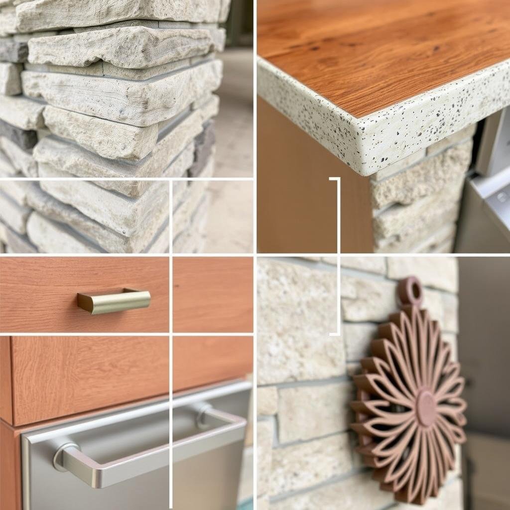 Close-up details of outdoor kitchen craftsmanship