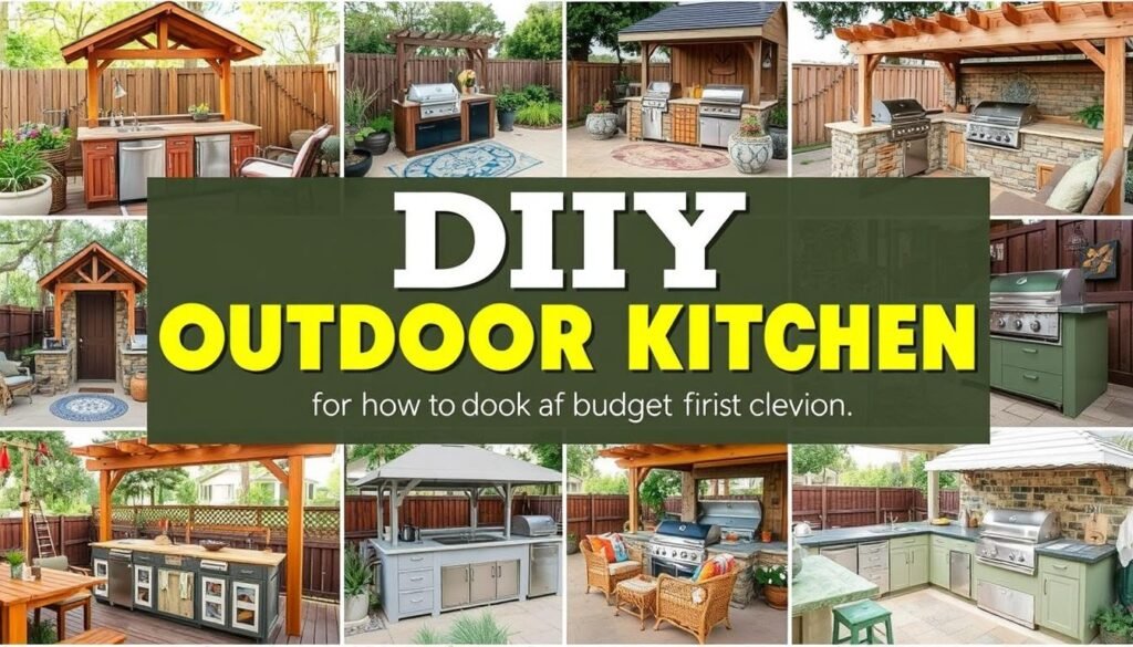 Collage of different DIY outdoor kitchen styles